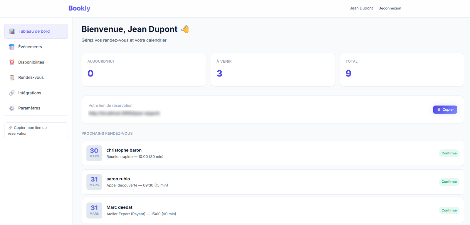 Bookly Reservation Dashboard